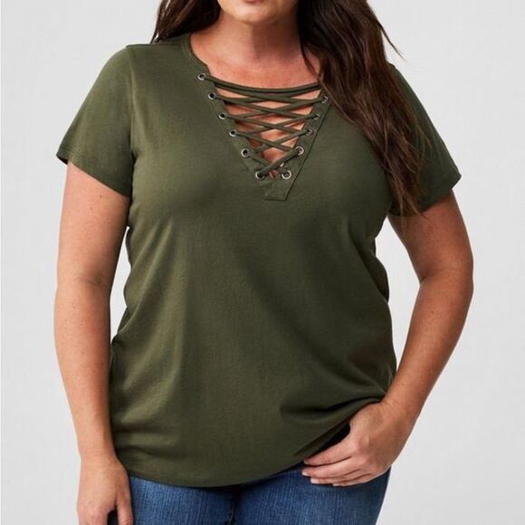 NWT Lace-up Crew Neck Tee - Picture 1 of 4